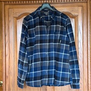 Eddie Bauer Navy and White Flannel Plaid Shirt
